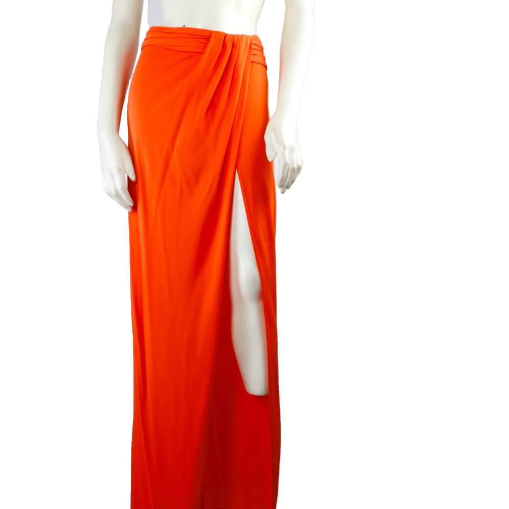 Ronny Kobo Blythe Maxi Skirt Orange Draped Ruched High Slit Size S